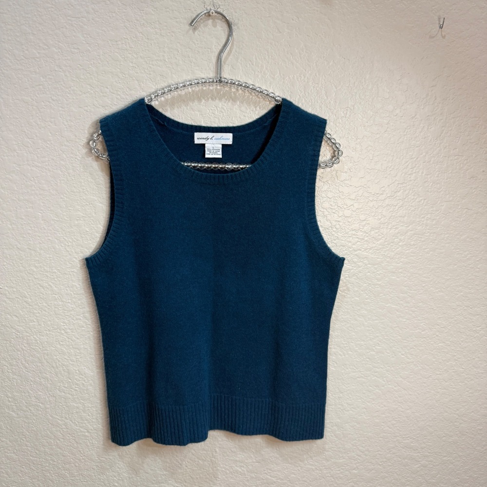 Wendy‎ B. Cashmere Teal Blue 100% Cashmere Sweater Tank Top Minimalist Soft  L